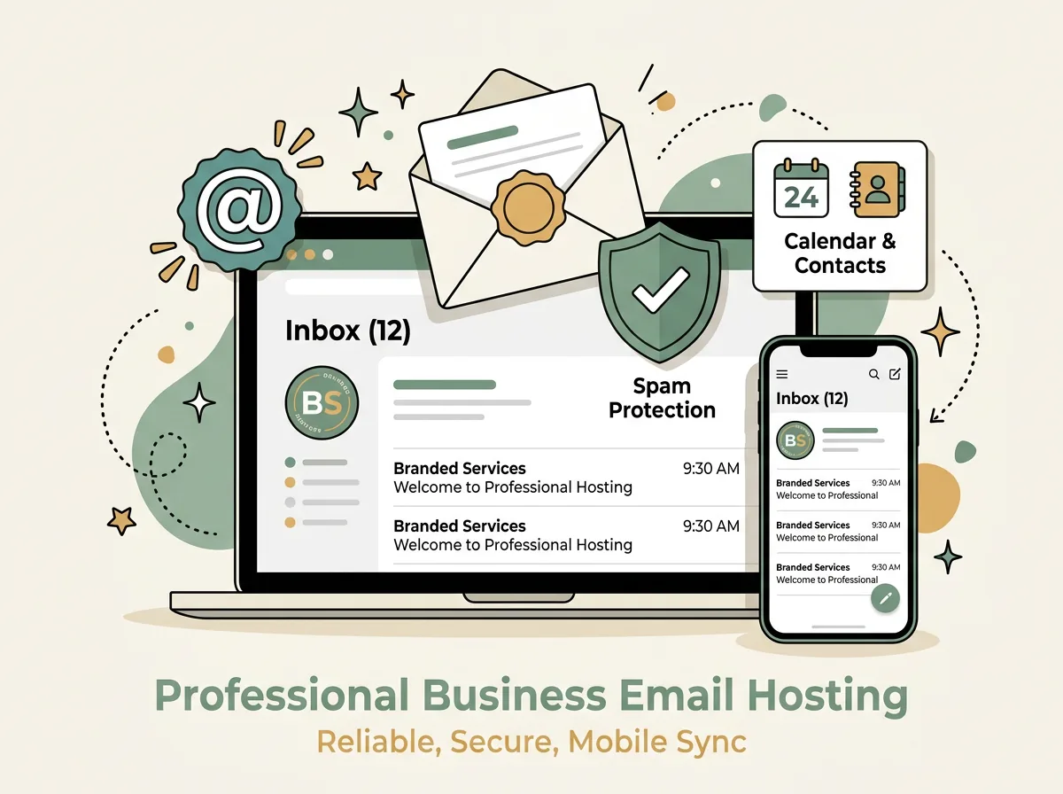 Professional business email illustration with inbox and spam protection