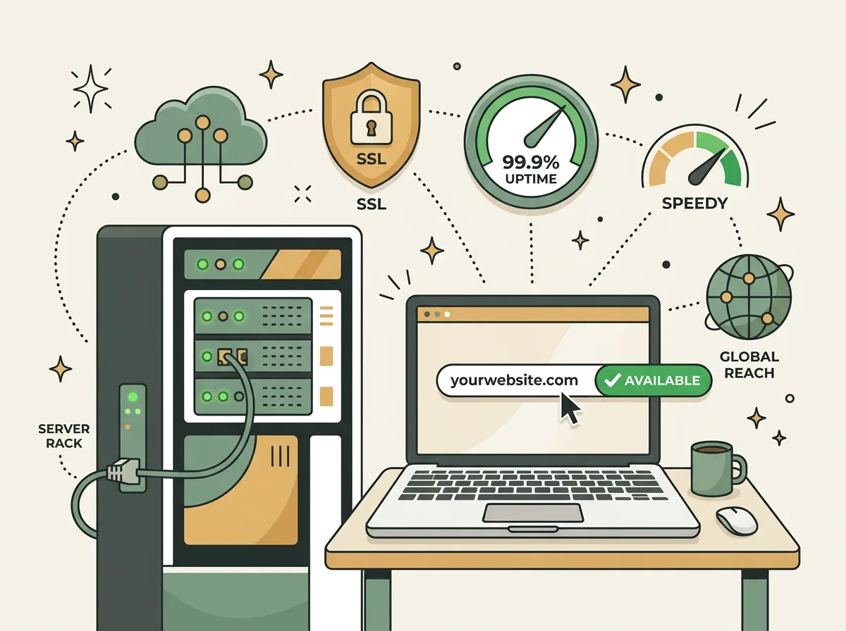 Web hosting and domain control panel illustration
